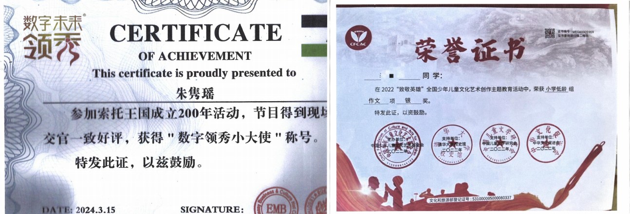 学员荣誉证书